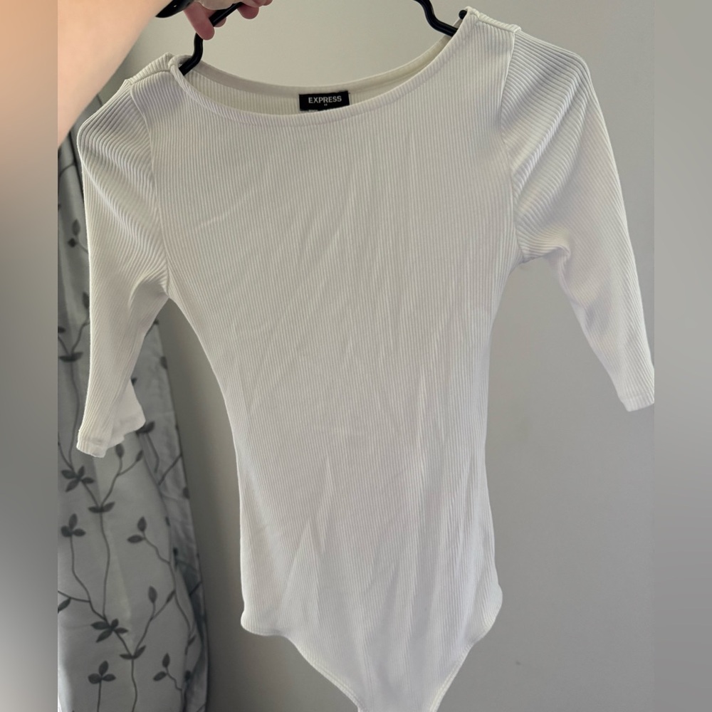 Express White Fitted 3/4 Sleeve Bodysuit